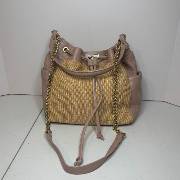 Unica Firenze Italian Leather Straw Large Designer Purse Bag Chain Strap - Picture 3 of 12